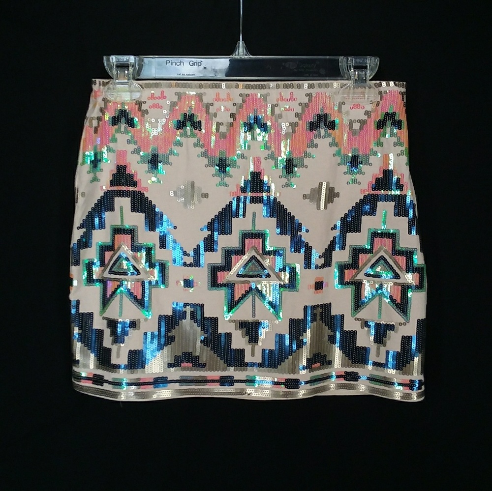 Express Skirt Size XS Sequined Pink Black Tan